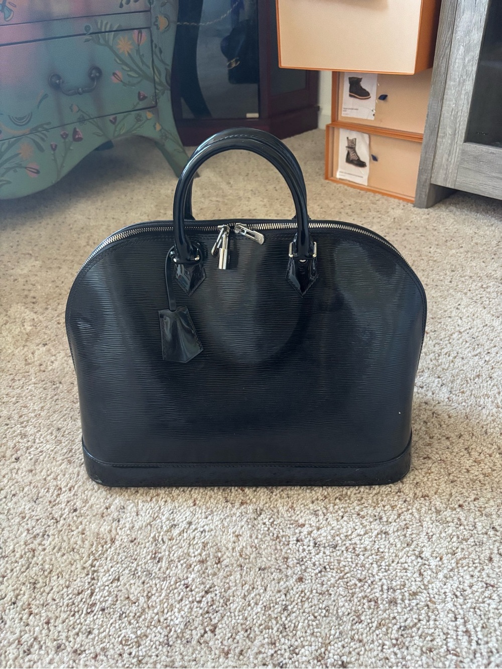Louis Vuitton Alma GM Black Electric Epi Vernis Satchel Bag